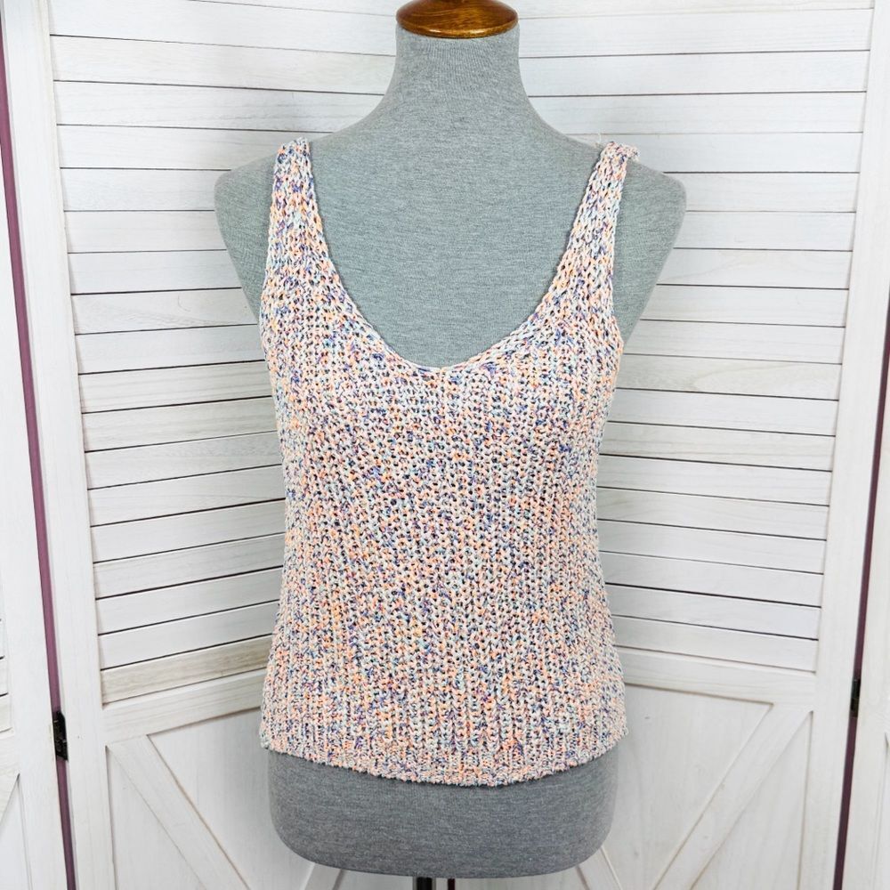 Jun & Ivy Speckled Shimmer Twist Back Crochet Knit Sweater Cropped Tank Top XS
